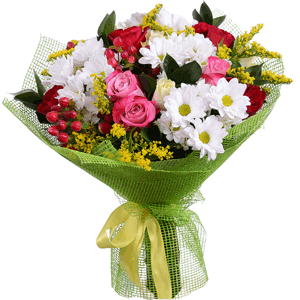 Arrangement of Kenyan roses and chrysanthemum with delivery Novosibirsk