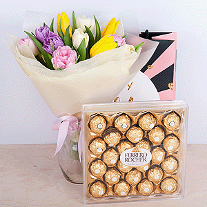 Gift set "Tulips and chocolate sweets" with delivery Novosibirsk