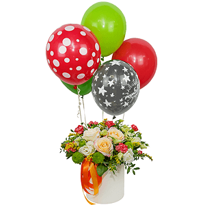 Peach blossom with balloons with delivery Novosibirsk