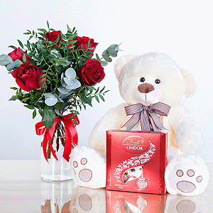 Gift set "Teddy bear, roses and sweets" with delivery Novosibirsk