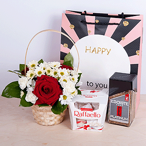 Gift set "Flower basket, coffee and sweets" with delivery Novosibirsk