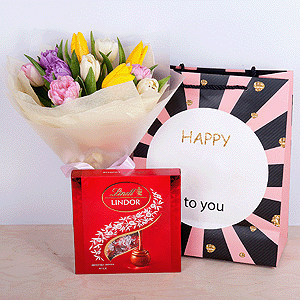Gift set "Tulips and sweets" with delivery Novosibirsk