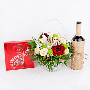 Gift set with lilies, sweets and non-alcoholic wine with delivery Novosibirsk