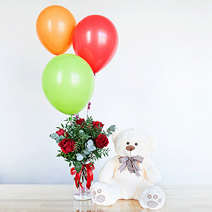 Gift set "Teddy bear, roses and balloons" with delivery Novosibirsk