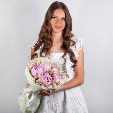 Пионы - 5, Танацетум - 5, Современная упаковка, Лента