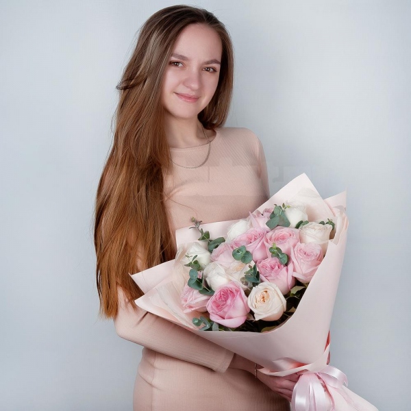Peony style roses - 23, Eucalyptus, Wrapping Paper